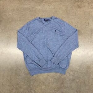 Polo Ralph Lauren Merino Wool V-Neck Sweater Blue Preppy Men's XL